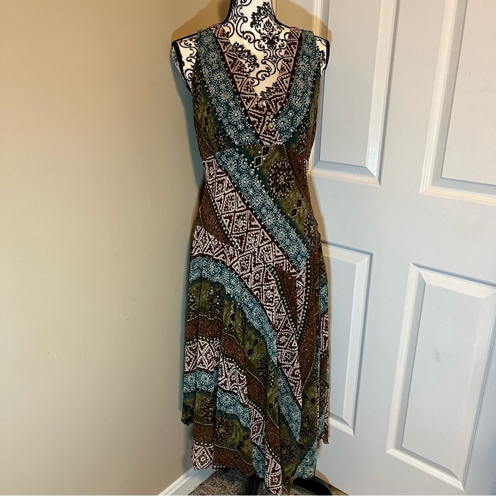 Vtg 90s Rabbit Rabbit Rabbit Dress Aztec 90’s Printed Asymmetrical Midi/Max